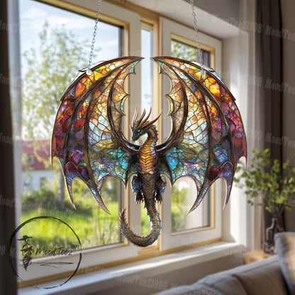 Majestic Dragon Window Hanging, Fantasy Suncatcher, Gothic Home Decor, Acrylic Effect, Unique Gift for Dragon Lovers