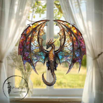 Majestic Dragon Window Hanging, Fantasy Suncatcher, Gothic Home Decor, Acrylic Effect, Unique Gift for Dragon Lovers