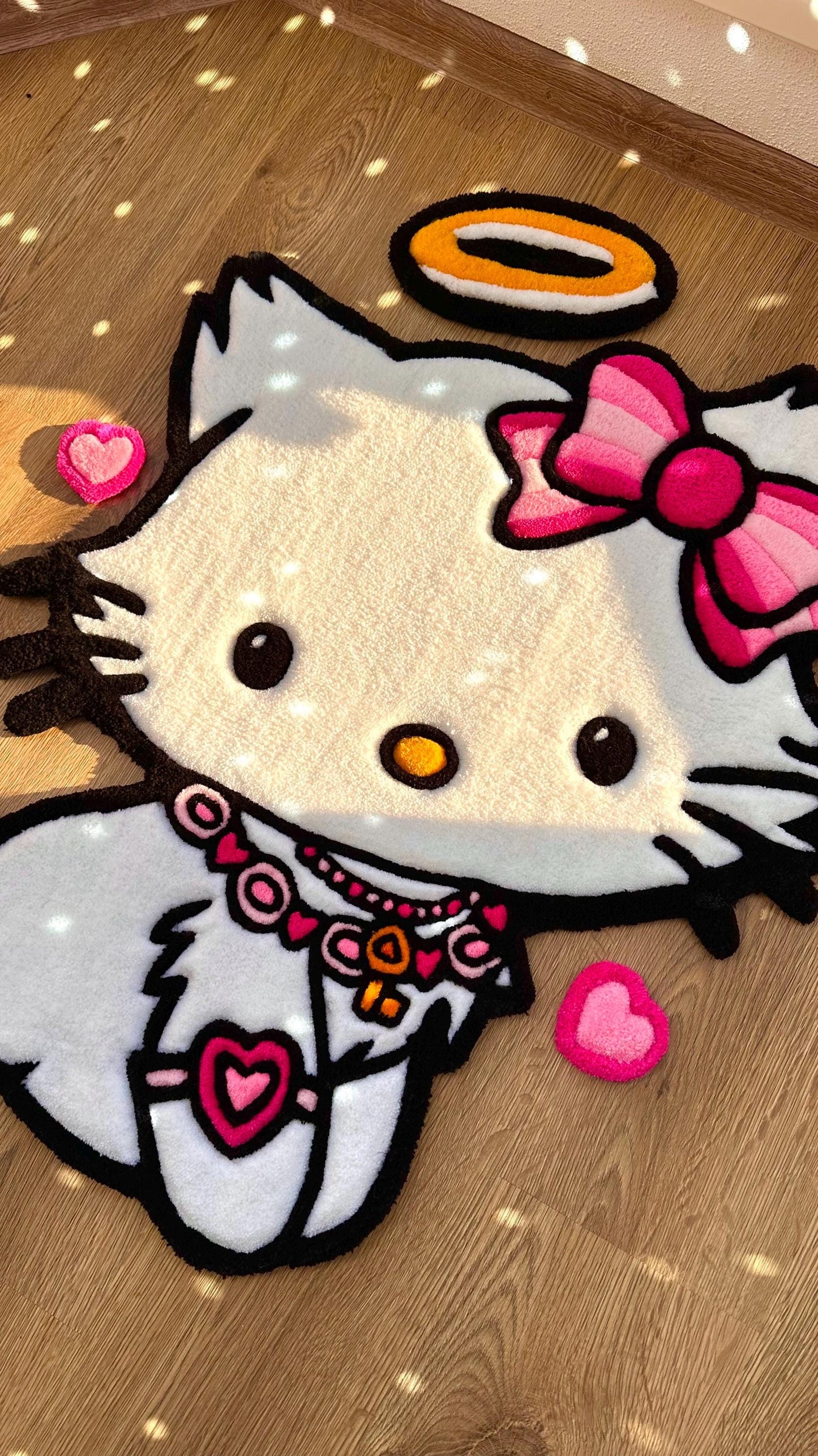 Angel Kitty Puffy Tufted Rug – Custom Handmade 3D Carpet, White Decor, Cute Cloud Rug for Bedroom or Kawaii Gift for Girls