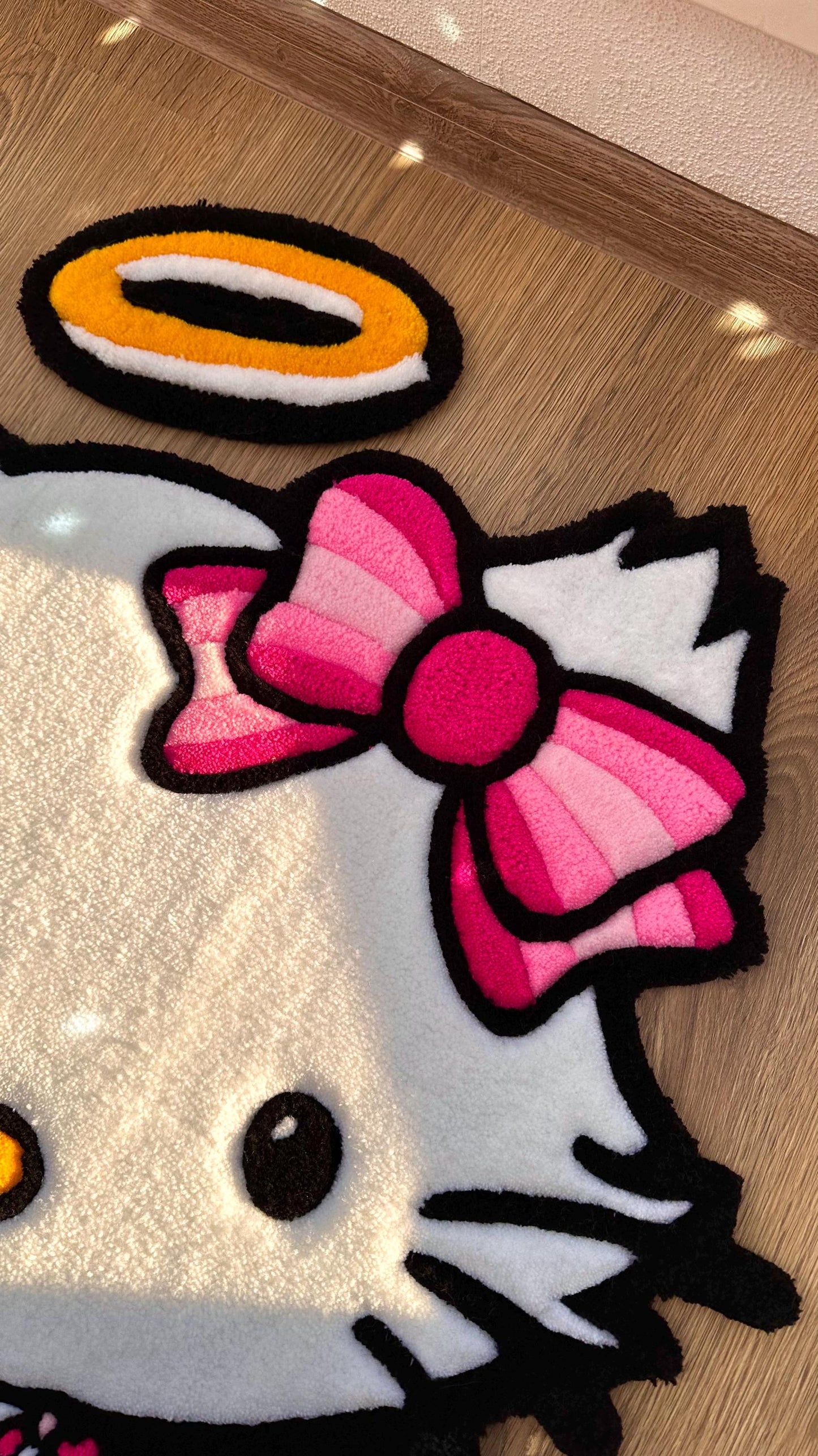 Angel Kitty Puffy Tufted Rug – Custom Handmade 3D Carpet, White Decor, Cute Cloud Rug for Bedroom or Kawaii Gift for Girls
