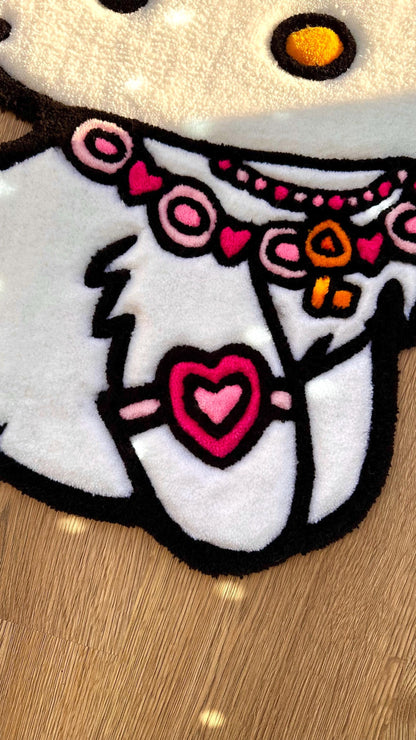 Angel Kitty Puffy Tufted Rug – Custom Handmade 3D Carpet, White Decor, Cute Cloud Rug for Bedroom or Kawaii Gift for Girls