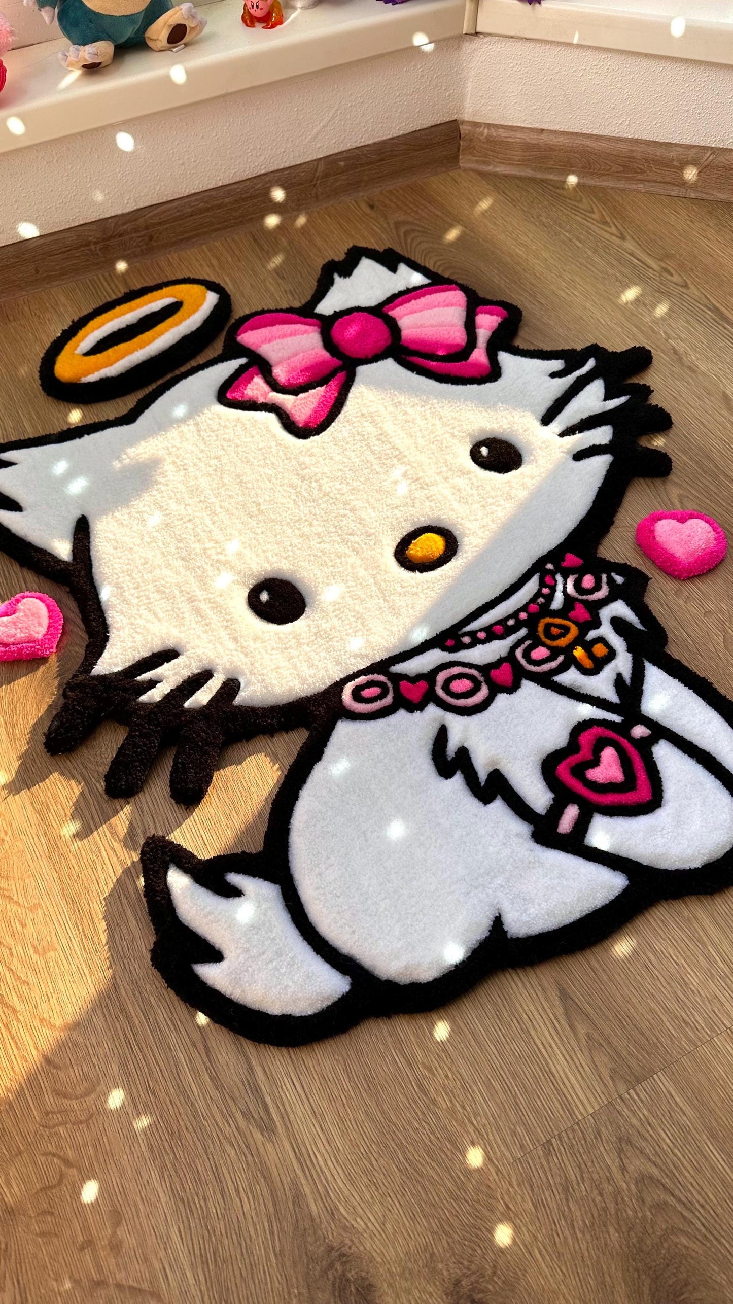 Angel Kitty Puffy Tufted Rug – Custom Handmade 3D Carpet, White Decor, Cute Cloud Rug for Bedroom or Kawaii Gift for Girls