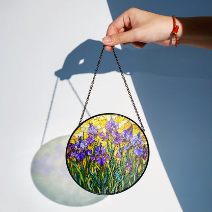 Stained Glass Iris Suncatcher Beautiful Flower Art for Home Garden Gifts for Her