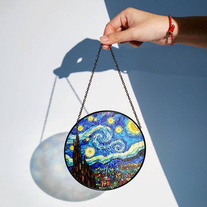 Stained Glass Starry Night Suncatcher Window Hanging Gift for Art Lovers