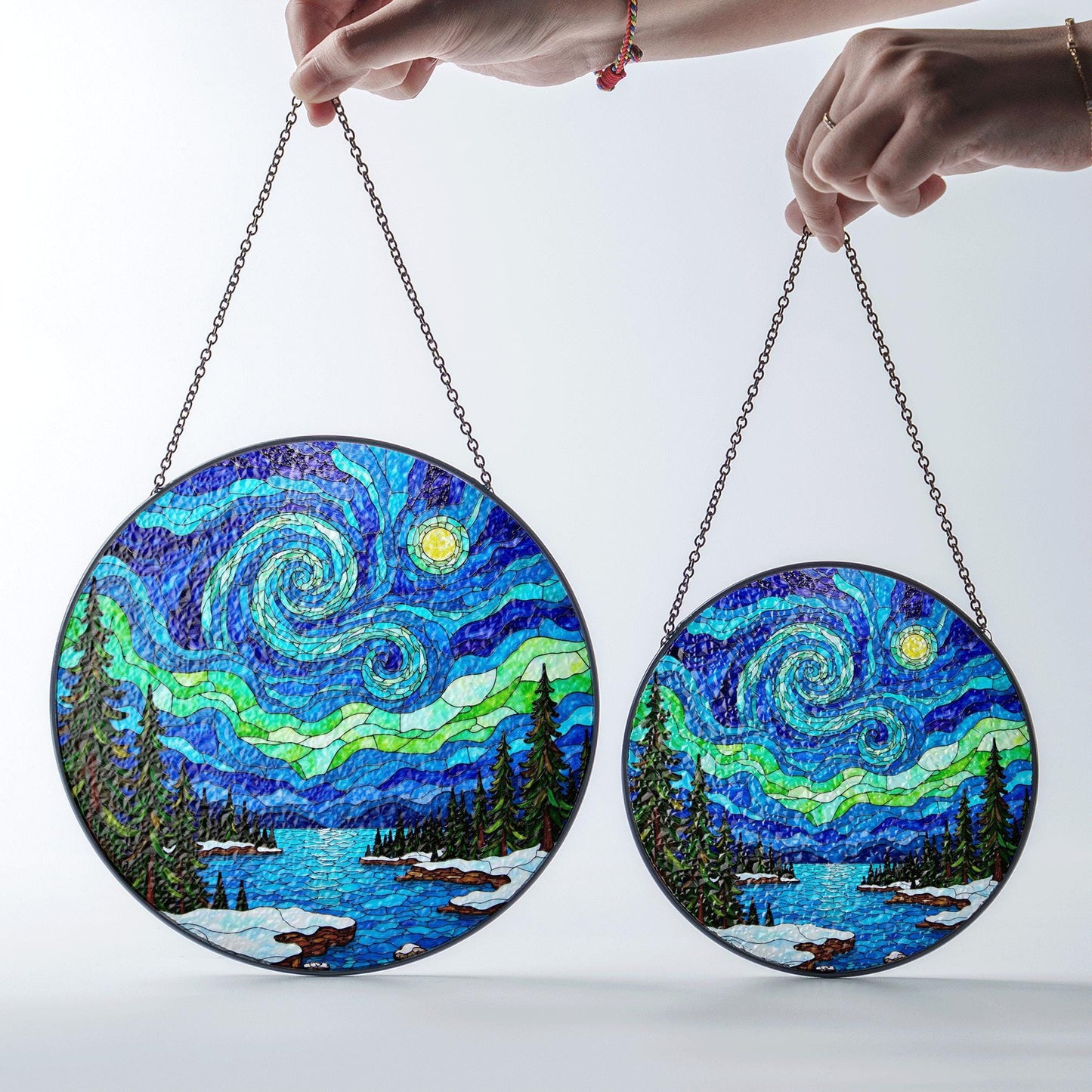 Starry Night Inspired Stained Glass Suncatcher Handcrafted Gift for Art Lovers Window Decor
