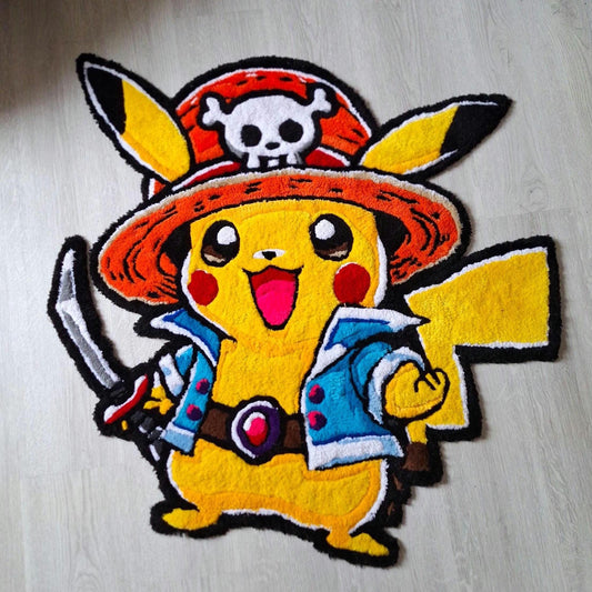 Handmade Tufted Anime Rug: Pikachu & One Piece Design - Monkey D. Pikachu