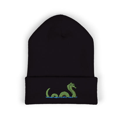 Sea Monster Embroidered Beanie, Cozy Winter Hat, Loch Ness Monster Serpent Nessie Design, Gift for Him/Her, Outdoor Fashion