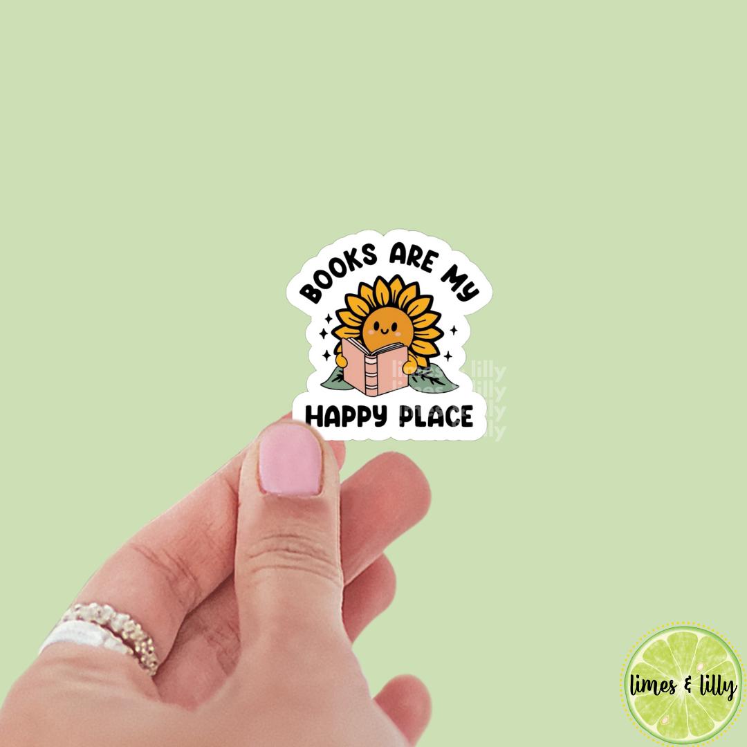 Books are My Happy Place Sunflower Reading Vinyl Sticker | Kindle Stickers | Bookish Stickers | Cute Stickers | Trendy Stickers