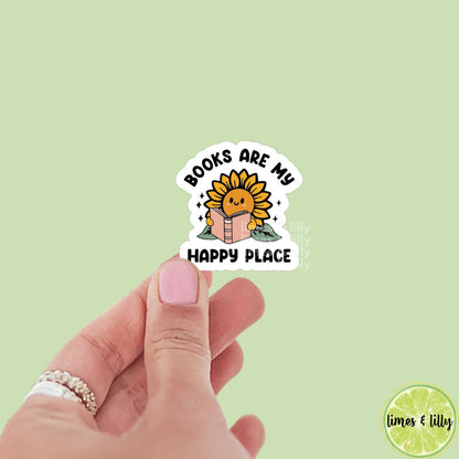 Books are My Happy Place Sunflower Reading Vinyl Sticker | Kindle Stickers | Bookish Stickers | Cute Stickers | Trendy Stickers