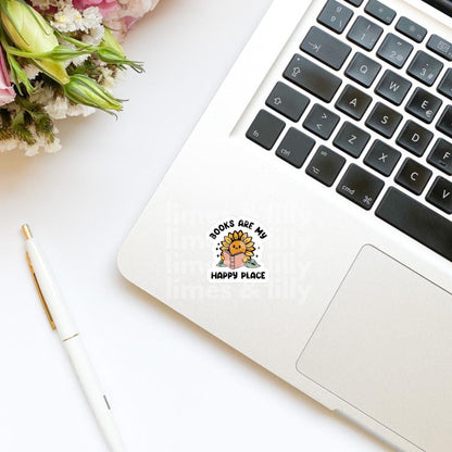 Books are My Happy Place Sunflower Reading Vinyl Sticker | Kindle Stickers | Bookish Stickers | Cute Stickers | Trendy Stickers