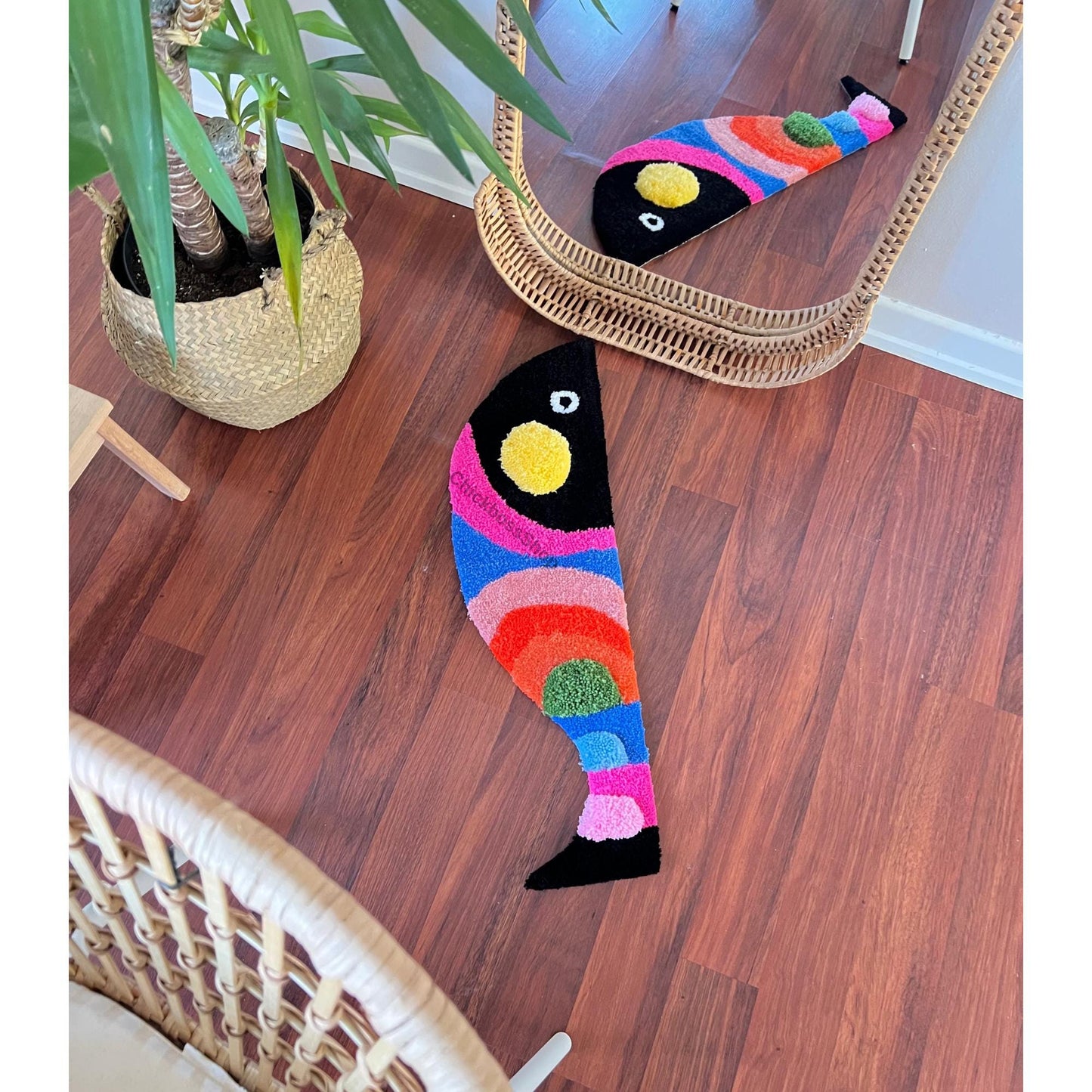 Handmade Colorful Fish Rug: 3D Tufted Acrylic Yarn