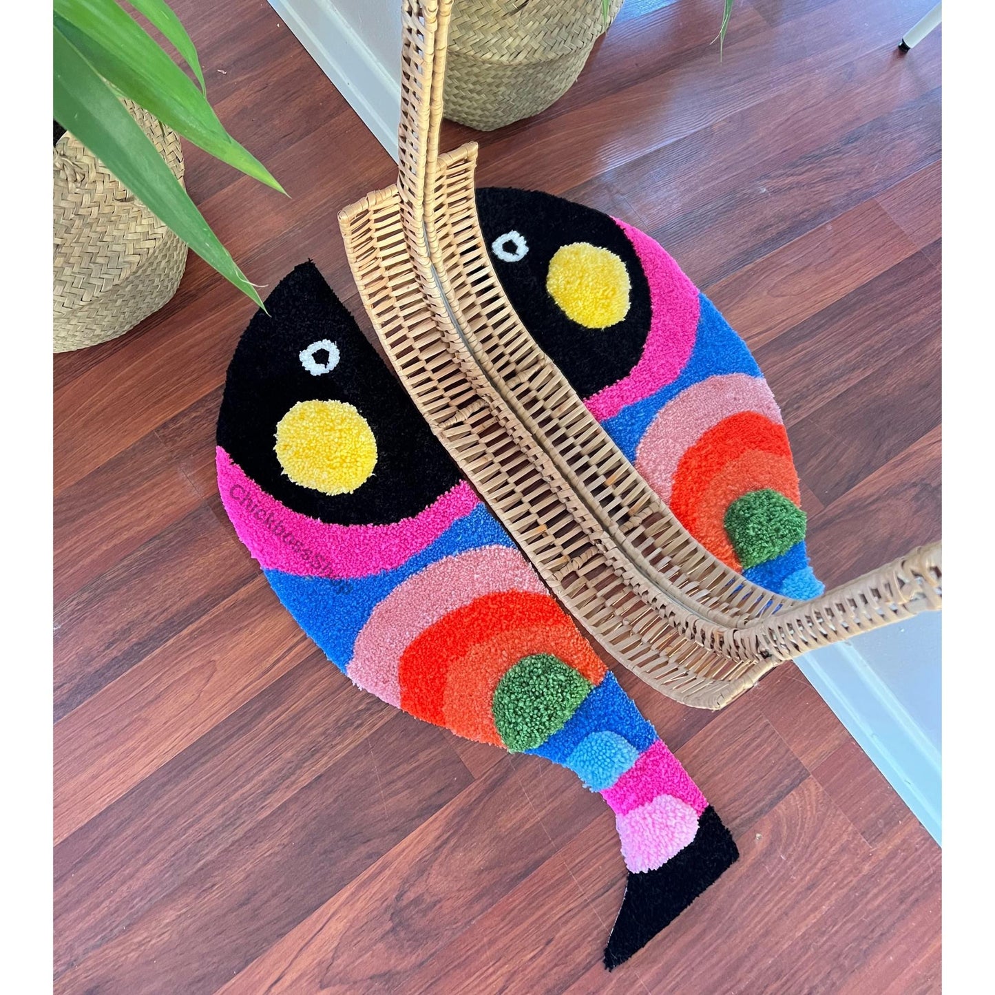 Handmade Colorful Fish Rug: 3D Tufted Acrylic Yarn