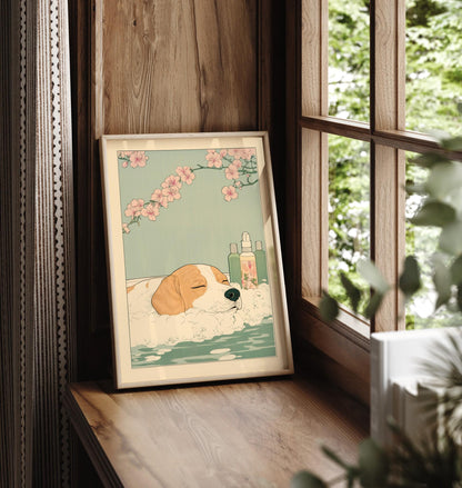Beagle Bathroom Art Print: Ukiyo-e Japanese Style Wall Art