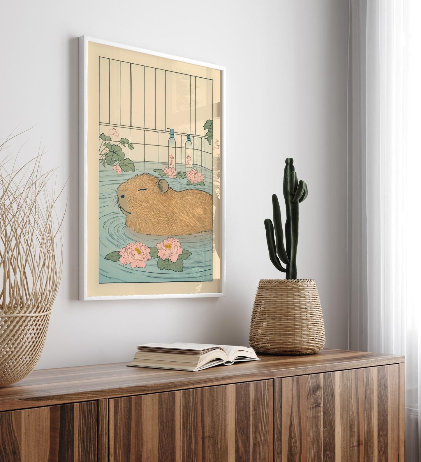 Capybara Bath Print: Japanese Ukiyo-e Animal Art