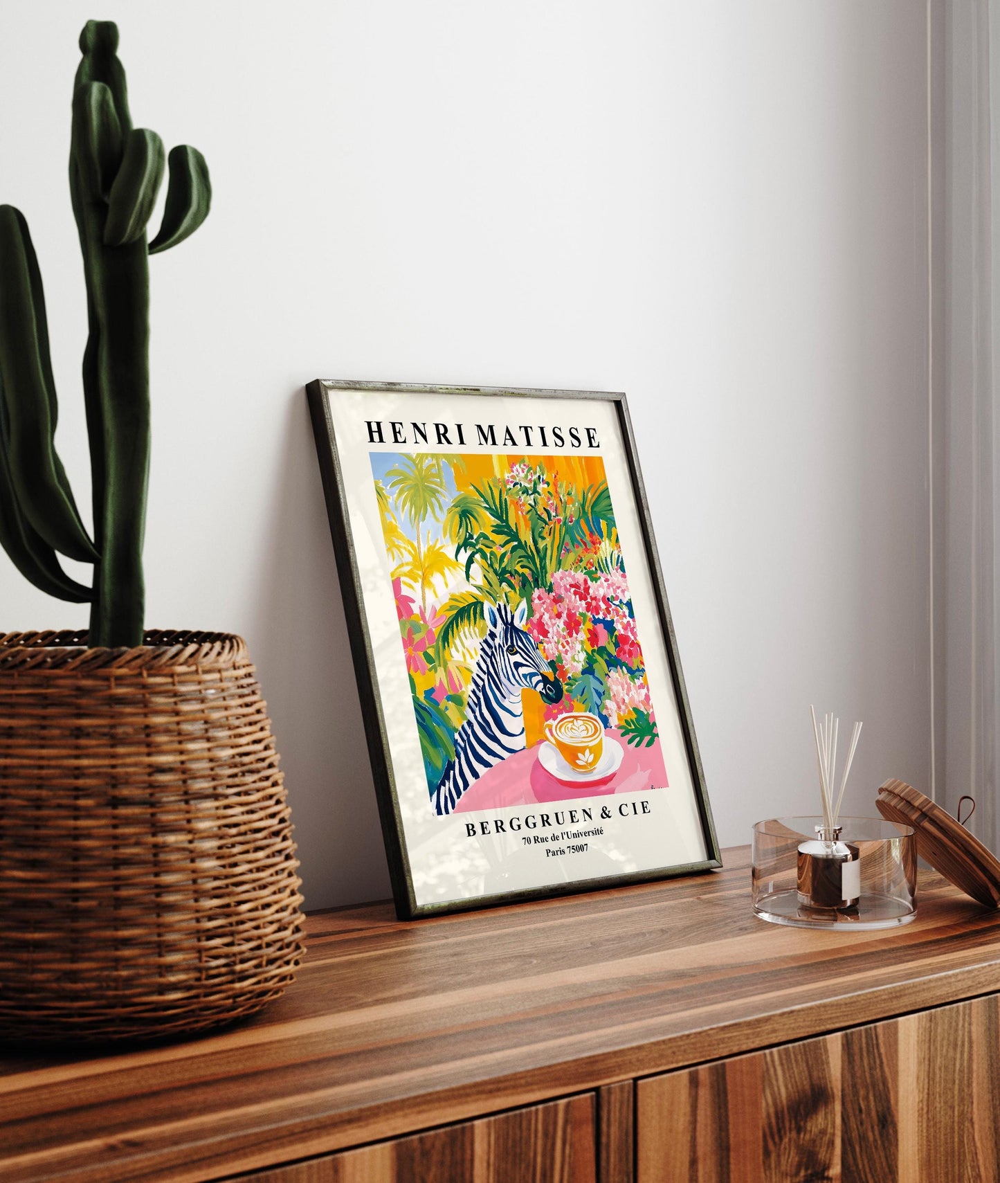 Zebra Coffee Art Print: Matisse Style Floral Wall Decor