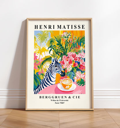 Zebra Coffee Art Print: Matisse Style Floral Wall Decor