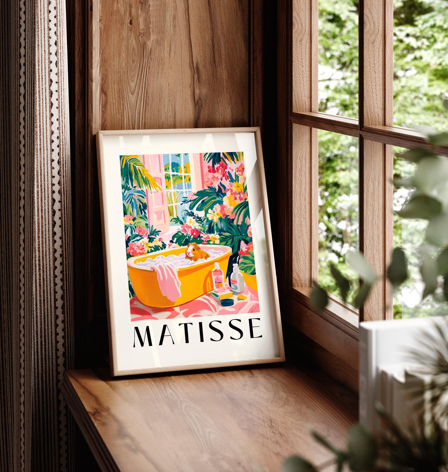 Guinea Pig Art Print: Matisse Style Bathroom Decor