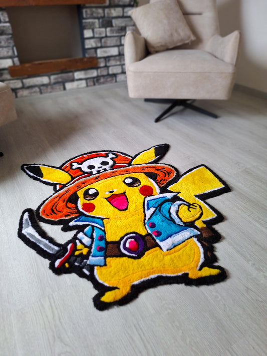 Handmade Tufted Anime Rug: Pikachu & One Piece Design - Monkey D. Pikachu