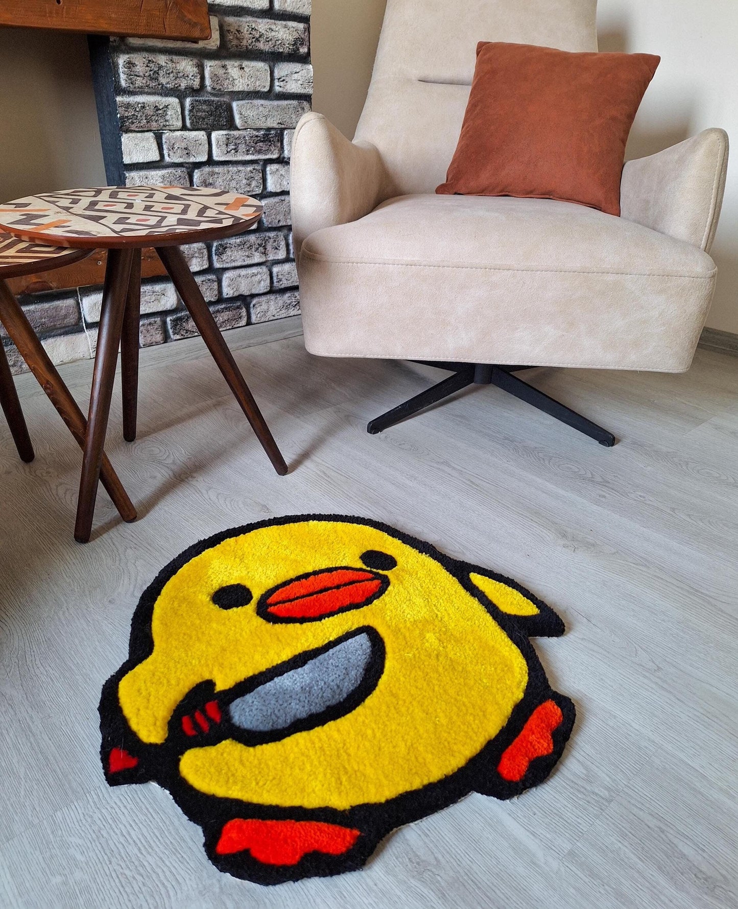 Psycho Chick Rug: Anime Tufted Rug, Handmade Acrylic Yarn Decor