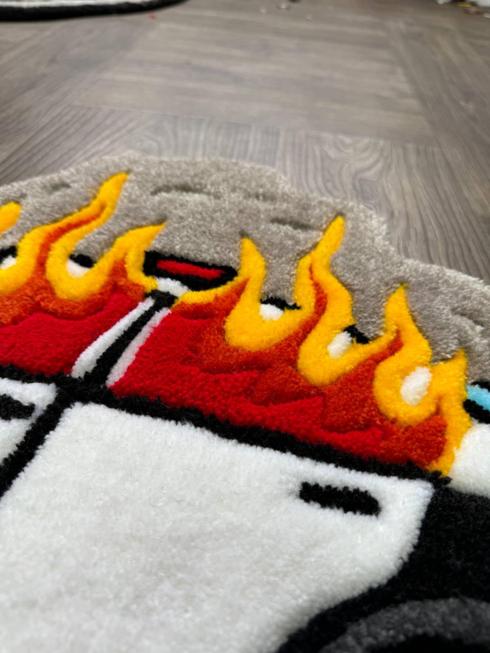 Burning car rug  Fire rug  Police car rug Cop car Custom rug Tufted Rug Rugs for bedroom aesthetic cute rug ACAB rug Car with Fire cool rug