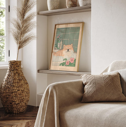 Pomeranian Bath Print: Ukiyo-e Japanese Dog Art