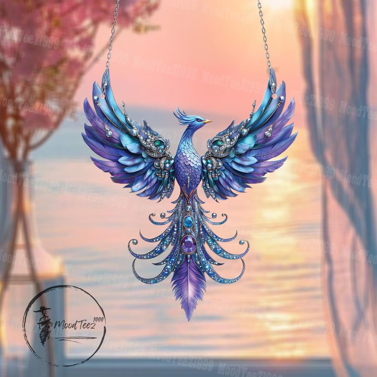 Majestic Phoenix Acrylic Window Hanging, Mystical Bird Suncatcher, Fantasy Boho Decor, Handmade Ornamental Gift, Celestial Home Accen