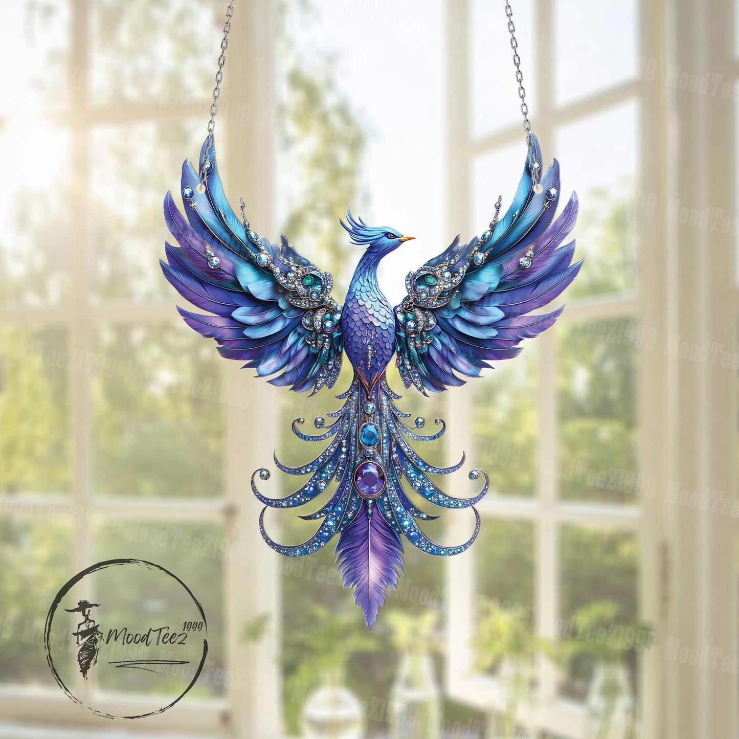 Majestic Phoenix Acrylic Window Hanging, Mystical Bird Suncatcher, Fantasy Boho Decor, Handmade Ornamental Gift, Celestial Home Accen
