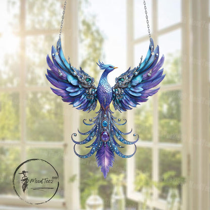 Majestic Phoenix Acrylic Window Hanging, Mystical Bird Suncatcher, Fantasy Boho Decor, Handmade Ornamental Gift, Celestial Home Accen
