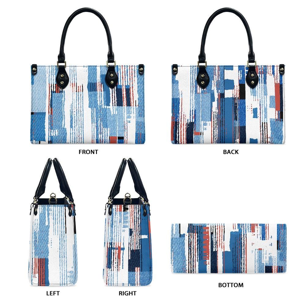 Ladies PU handbag With Blue Stripes, PU Handbag, Women's Shoulder Bag, Shoulder Bag, Ladies Work Bag, Elegant Handbag, Versatile Bag