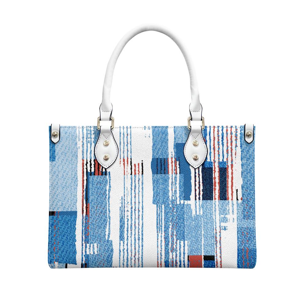 Ladies PU handbag With Blue Stripes, PU Handbag, Women's Shoulder Bag, Shoulder Bag, Ladies Work Bag, Elegant Handbag, Versatile Bag