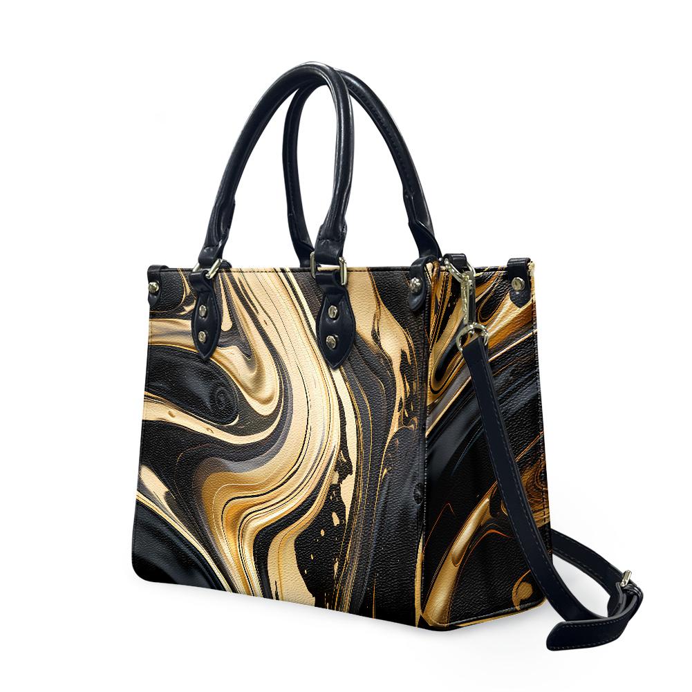 Ladies PU handbag With Black and Gold Flow, PU Handbag, Women's Shoulder Bag, Shoulder Bag, Ladies Work Bag, Elegant Handbag, Versatile Bag