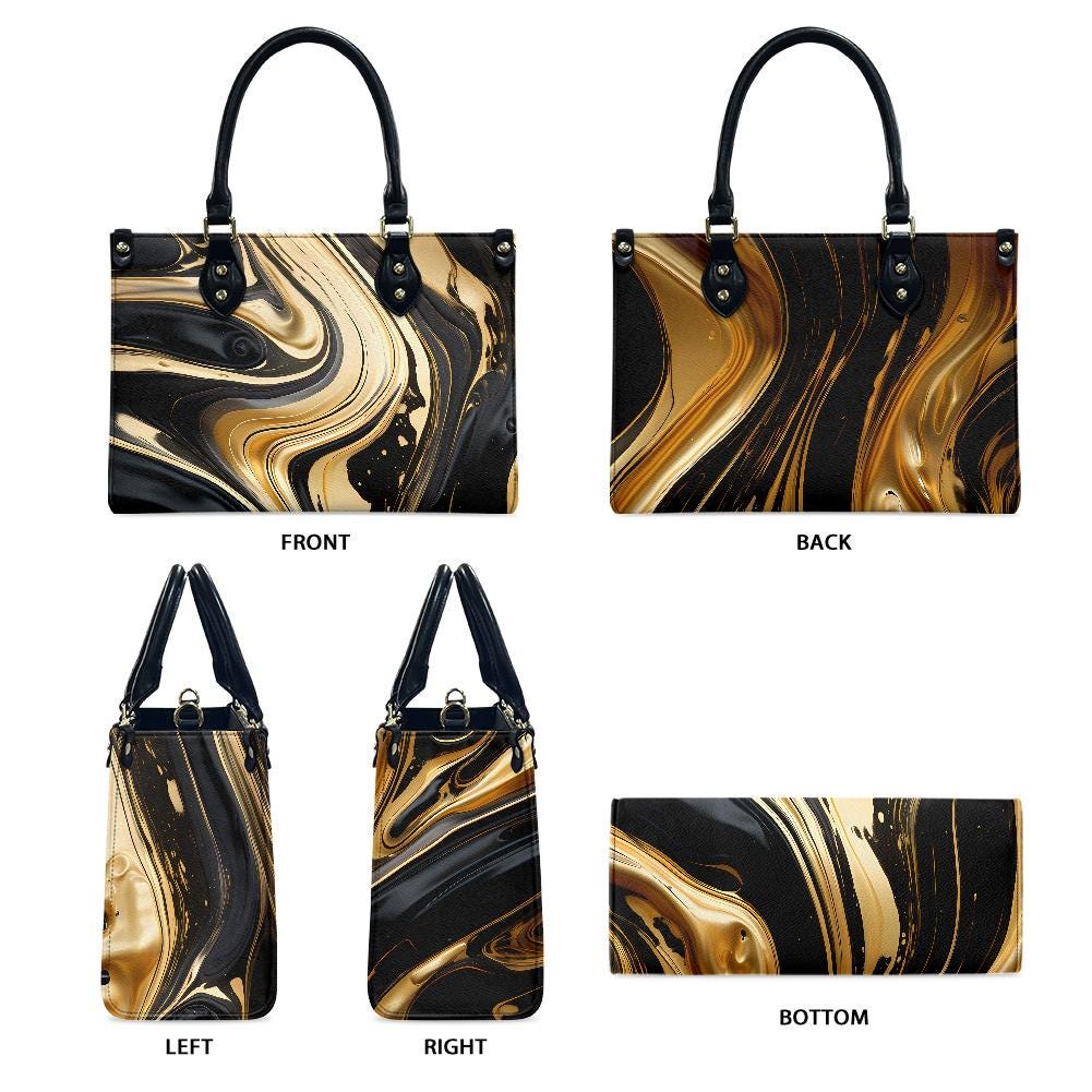 Ladies PU handbag With Black and Gold Flow, PU Handbag, Women's Shoulder Bag, Shoulder Bag, Ladies Work Bag, Elegant Handbag, Versatile Bag