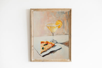 Martini with Slice of Pizza Art Print | Cute Quirky Whimsical | Cocktail Bar Cart Decor | Martini Wall Art | Trendy Home Wall Art | Food Art