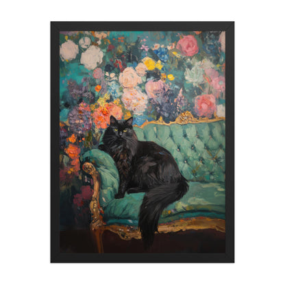 Black Cat Floral Art Print: Quirky Retro Home Decor