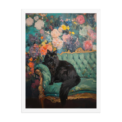 Black Cat Floral Art Print: Quirky Retro Home Decor