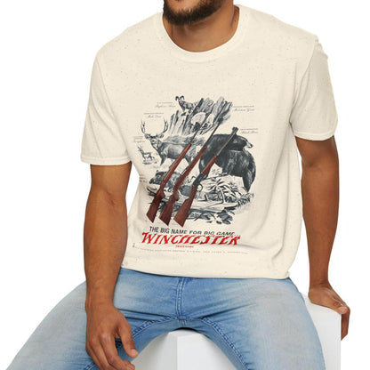 Vintage Deer Hunter Rifle Unisex Softstyle T-Shirt, Retro Hunting Tee, Old School Hunter Gift, Winchester Outdoors Shirt