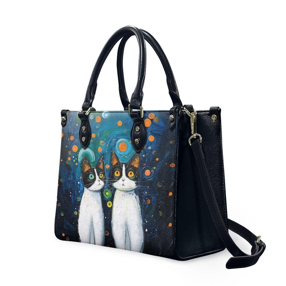 Ladies PU handbag Cats under the starry sky, PU Handbag, Women's Shoulder Bag, Shoulder Bag, Ladies Work Bag, Elegant Handbag, Versatile Bag