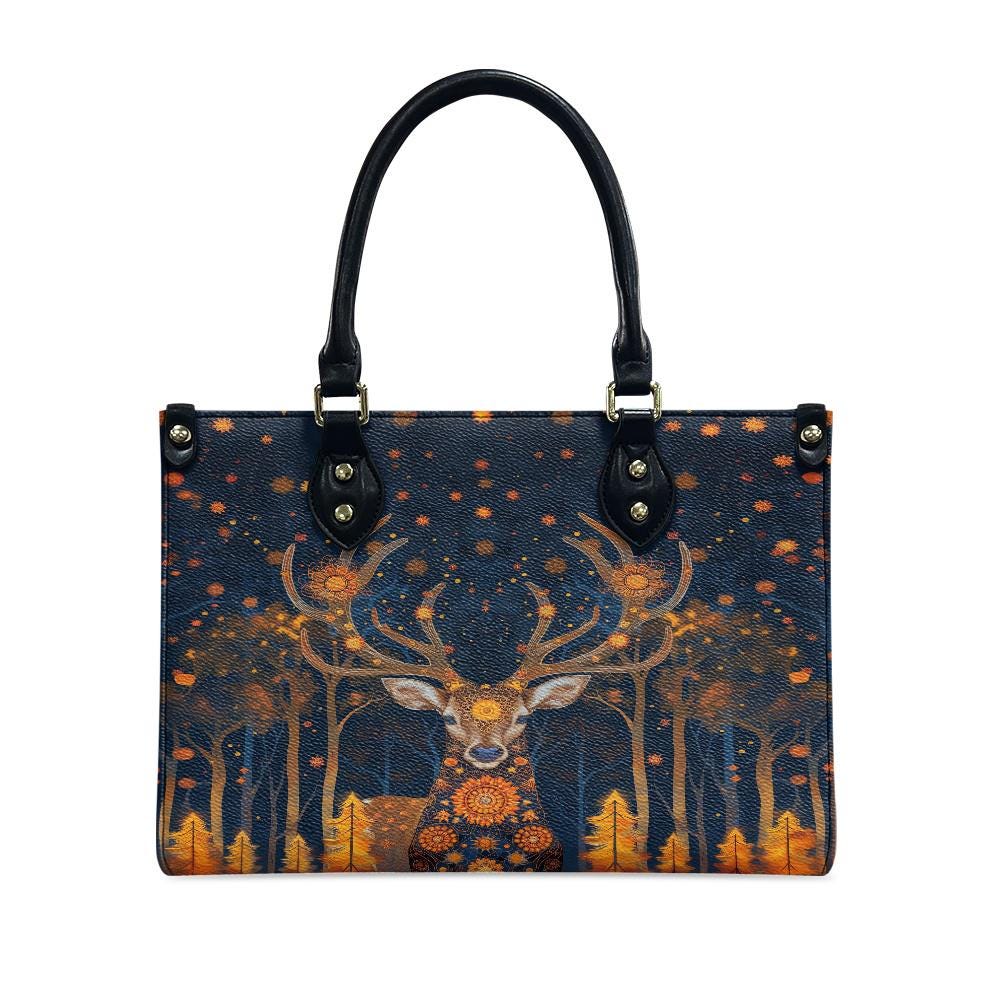 Ladies PU handbag With Magical Deer in a forest, Women's Shoulder Bag, Everyday handbag, Ladies Work Bag, Elegant Handbag, Versatile Bag