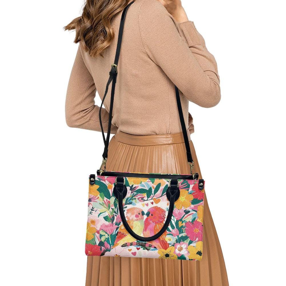 Ladies PU handbag With Colorful Parrots and Flowers, Women's Shoulder Bag, Shoulder Bag, Ladies Work Bag, Elegant Handbag, Versatile Bag