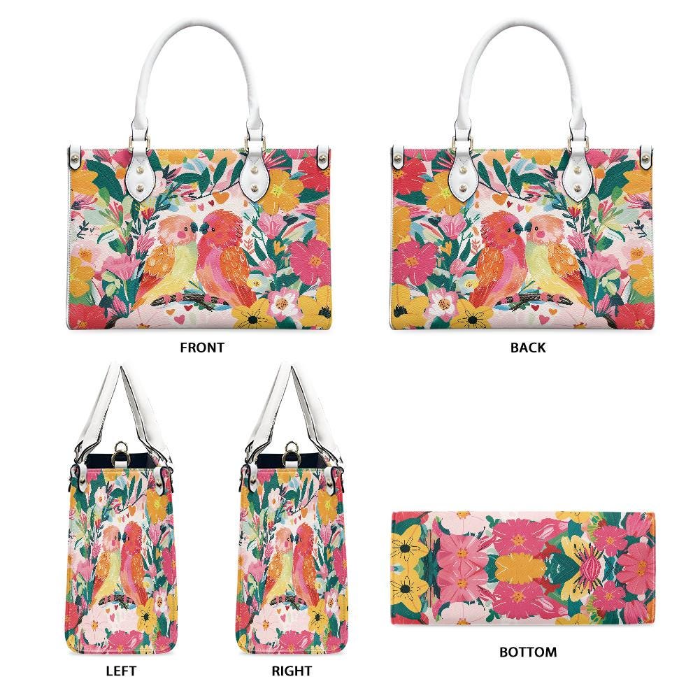 Ladies PU handbag With Colorful Parrots and Flowers, Women's Shoulder Bag, Shoulder Bag, Ladies Work Bag, Elegant Handbag, Versatile Bag