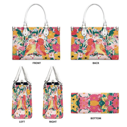 Ladies PU handbag With Colorful Parrots and Flowers, Women's Shoulder Bag, Shoulder Bag, Ladies Work Bag, Elegant Handbag, Versatile Bag
