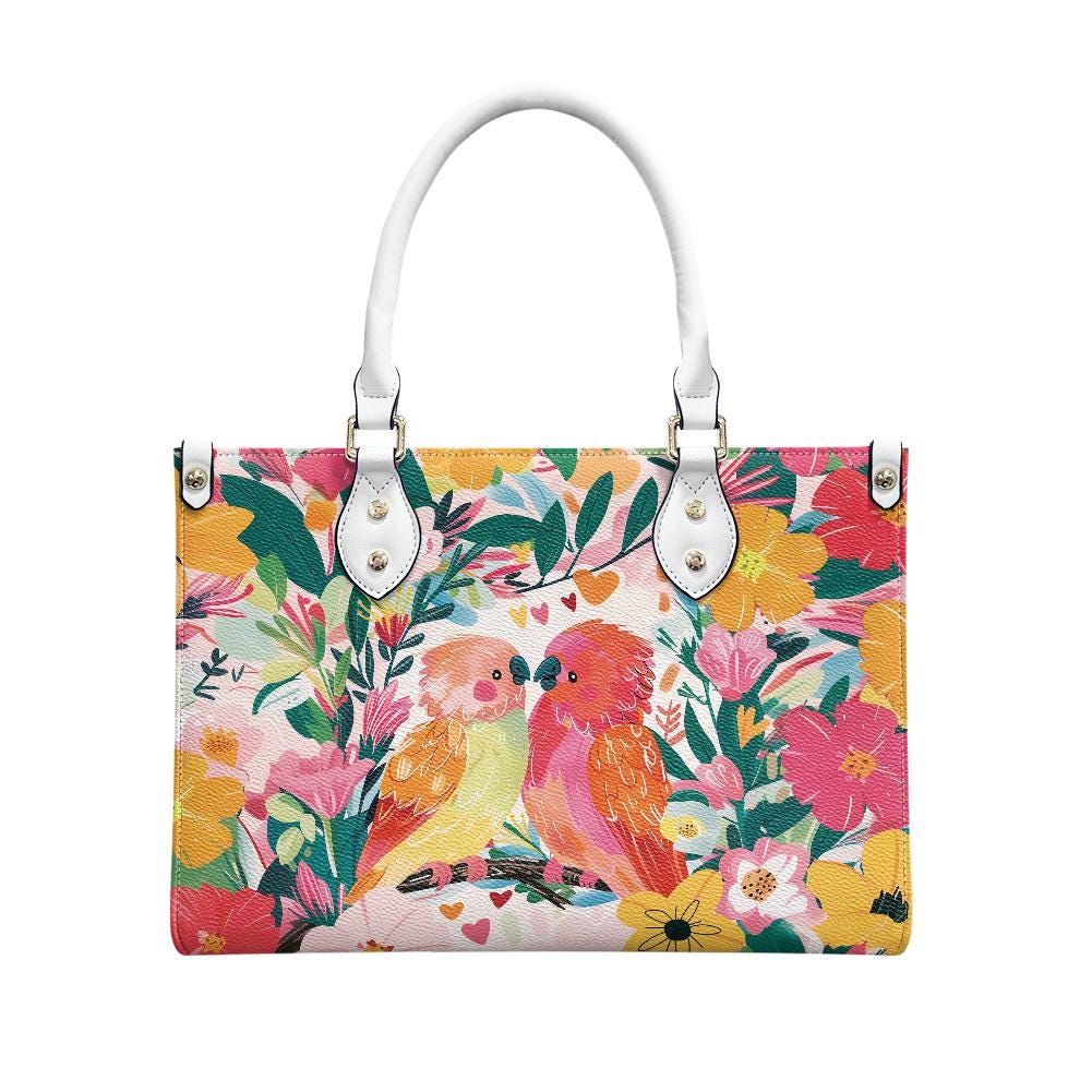 Ladies PU handbag With Colorful Parrots and Flowers, Women's Shoulder Bag, Shoulder Bag, Ladies Work Bag, Elegant Handbag, Versatile Bag