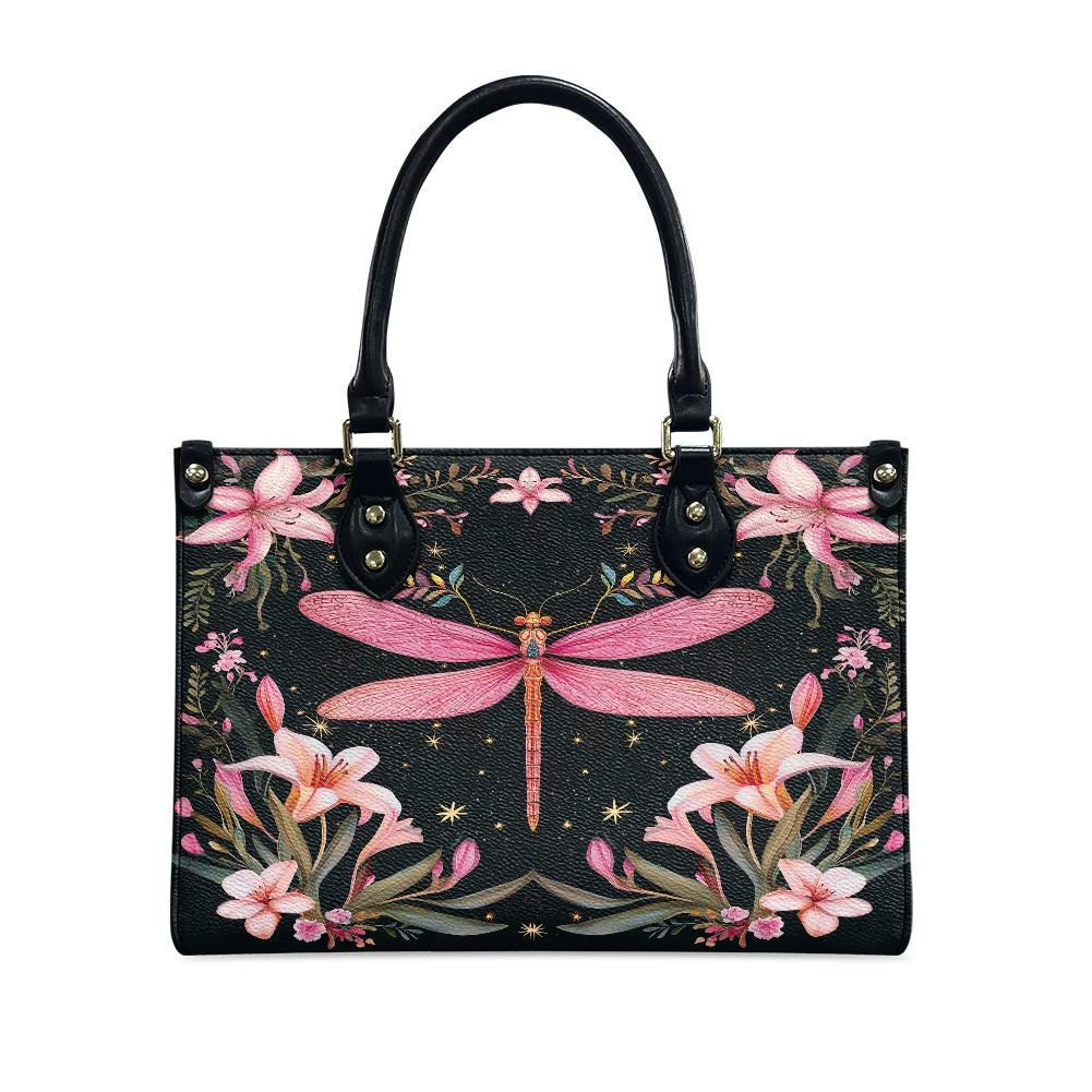 Ladies PU handbag With a Pink Dragonfly, Women's Shoulder Bag, Everyday handbag, Ladies Work Bag, Elegant Handbag, Versatile Bag