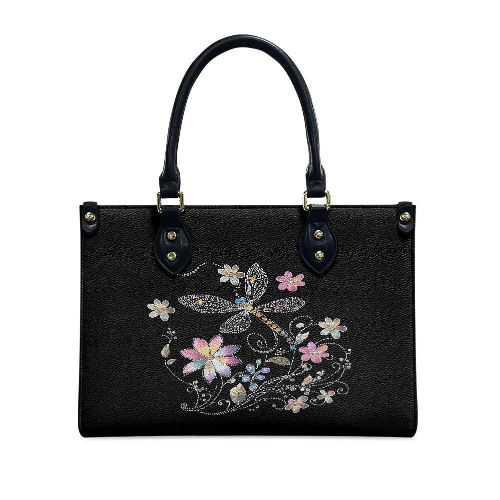 Ladies PU handbag With Colorful Flowers and a Dragonfly,Women's Shoulder Bag,Everyday handbag, Ladies Work Bag,Elegant Handbag,Versatile Bag