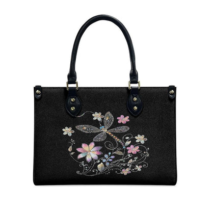 Ladies PU handbag With Colorful Flowers and a Dragonfly,Women's Shoulder Bag,Everyday handbag, Ladies Work Bag,Elegant Handbag,Versatile Bag