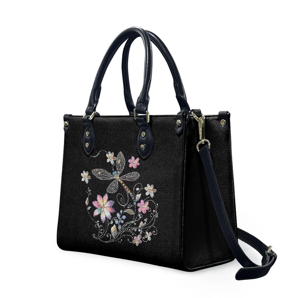 Ladies PU handbag With Colorful Flowers and a Dragonfly,Women's Shoulder Bag,Everyday handbag, Ladies Work Bag,Elegant Handbag,Versatile Bag