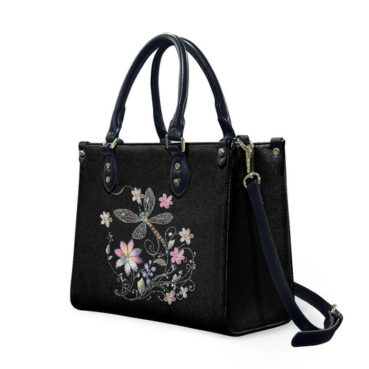 Ladies PU handbag With Colorful Flowers and a Dragonfly,Women's Shoulder Bag,Everyday handbag, Ladies Work Bag,Elegant Handbag,Versatile Bag