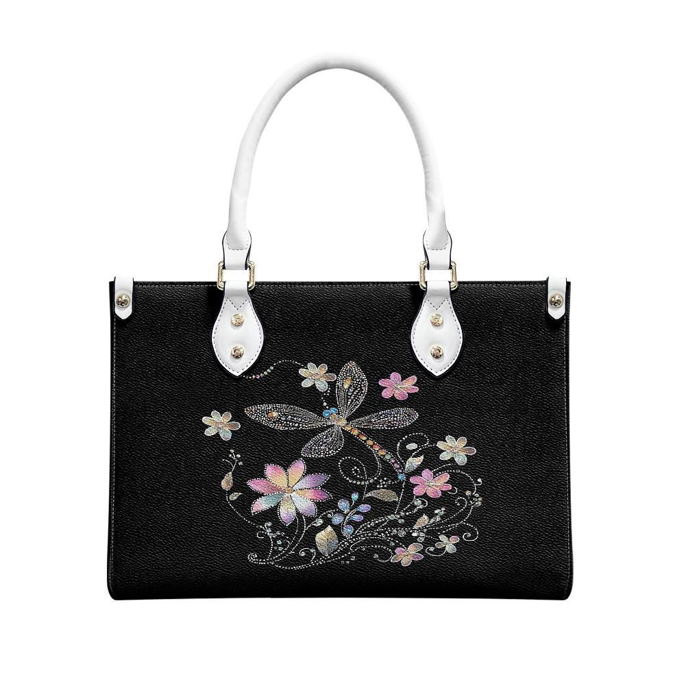 Ladies PU handbag With Colorful Flowers and a Dragonfly,Women's Shoulder Bag,Everyday handbag, Ladies Work Bag,Elegant Handbag,Versatile Bag