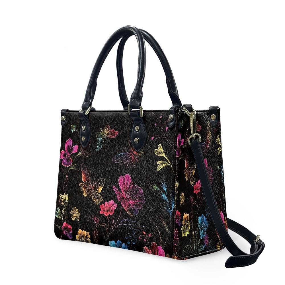 Ladies PU handbag With Colorful Batterflies, Women's Shoulder Bag, Everyday handbag, Ladies Work Bag, Elegant Handbag, Versatile Bag