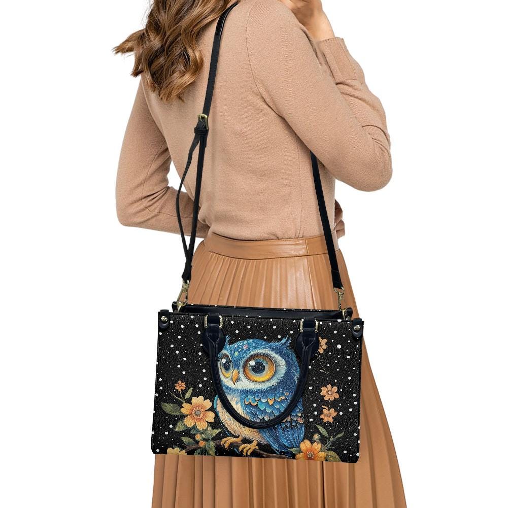 Ladies PU handbag With a Blue Owl, Women's Shoulder Bag, Everyday handbag, Ladies Work Bag, Elegant Handbag, Versatile Bag